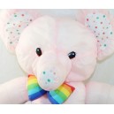 Vintage elephant plush puffalump style in pink parachute canvas multicolor knot 40 cm