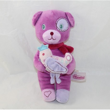 Doudou ours POMMETTE violet poule Intermarch 20 cm SOS doudou