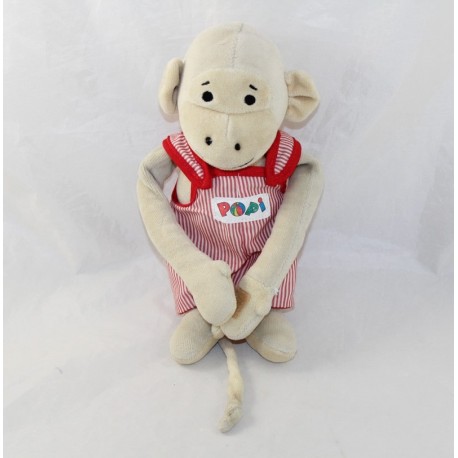 Peluche singe Popi AJENA NOUNOURS salopette rouge rayé 25 cm