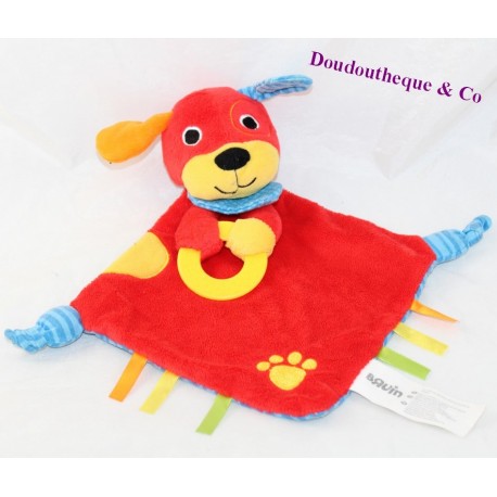 Doudou flach Hund BRUIN Toys'r' us rot blau