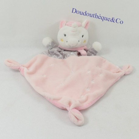 Doudou flat unicorn CHILDREN'S WORDS pink gray stars 30 cm