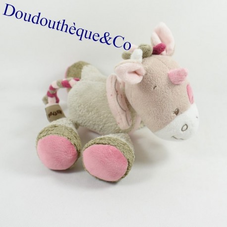 Musical plush unicorn NATTOU Nina, Jade and Lili pink brown 25 cm