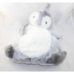 Peluche range pyjama Pingouin TEX gris blanc chiné Carrefour 45 cm