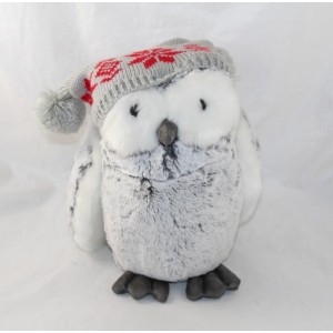 Peluche chouette GUND gris blanc bonnet laine 27 cm