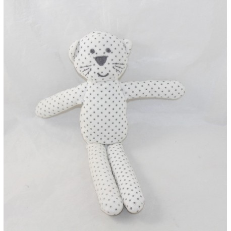 Doudou cat BOUT'CHOU Monoprix white gray stars 29 cm