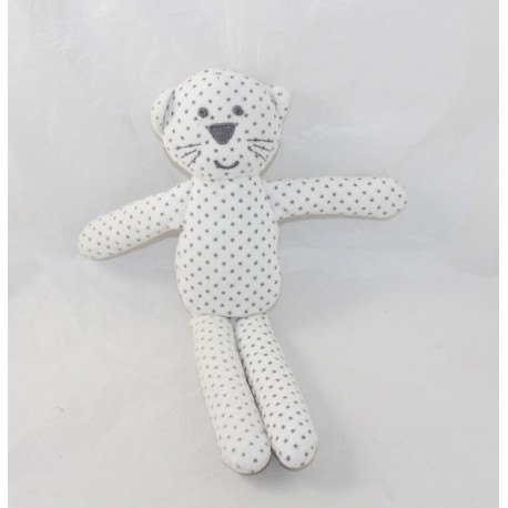 Doudou chat BOUT'CHOU Monoprix blanc étoiles grises 29 cm