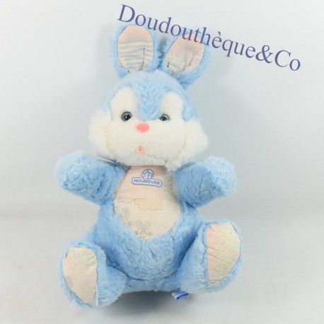 Plush rabbit TEDDY BLUE WHITE VINTAGE TONGUE PULLED 30 cm