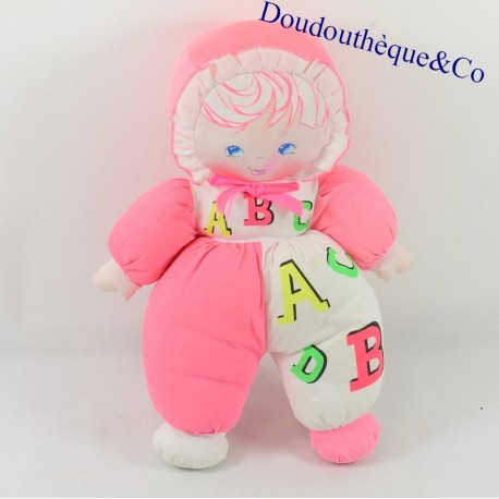 Puppenstoff MUDIA Kollektion Toufy weiß rosa ABC 30 cm Puppenstoff MUDIA Kollektion Toufy weiß rosa ABC 30 cm