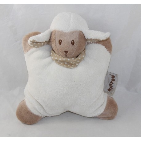 Doudou semi platt Schaf NATTOU Cappuccino beige weiß Grelot 22 cm