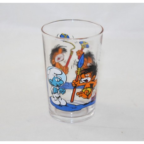 Glass Smurfs PEYO 1990 cosmonaut and prehistoric Smurfs