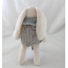 Conejo de peluche BOUCHARA vestido a rayas telas cuello piel azul 32 cm