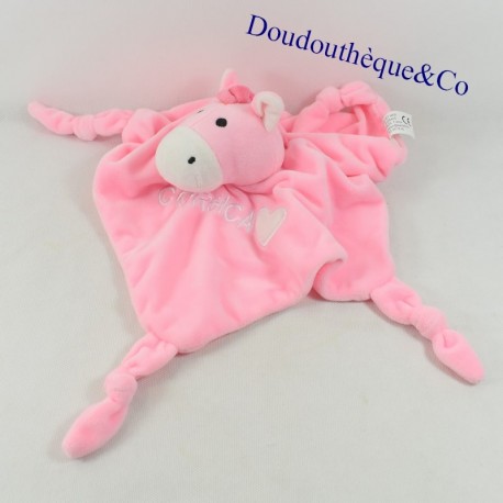 Doudou flat donkey CORSICA pink heart between sky and sea 26 cm
