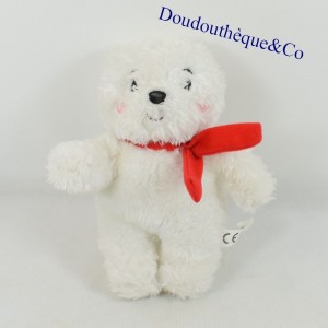 Peluche ours AUZOU blanc écharpe rouge 19 cm
