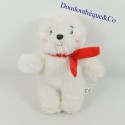 Teddy bear AUZOU white scarf red 19 cm