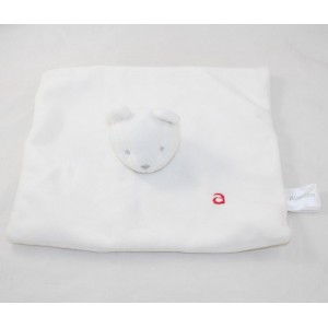 Doudou plat ours ABSORBA blanc carré  a  brodé 23 cm