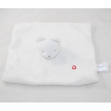 Doudou plat ours ABSORBA blanc carré  a  brodé 23 cm