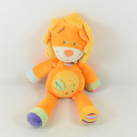 Peluche lion POMMETTE  bandana feuille verte orange et jaune 30 cm
