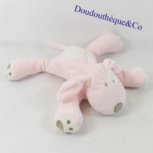 Doudou chien OBAIBI allongé rose et blanc 18 cm