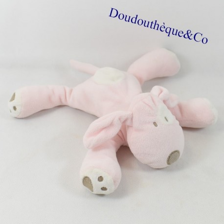Peluche chien OBAIBI allong rose et blanc 18 cm