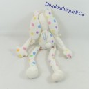 Doudou lapin BOUT'CHOU Monoprix blanc pois multicolores 33 cm