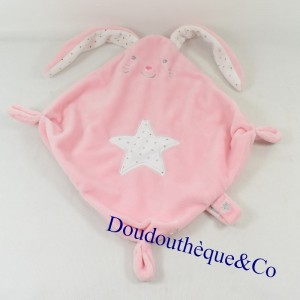 Doudou plat lapin TEX BABY rose ovale étoile losange 34 cm