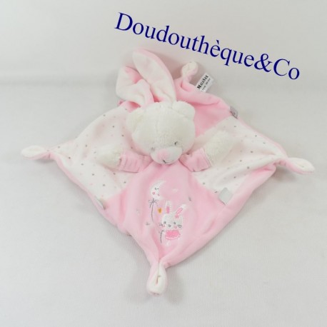 Doudou flat bear MAX & SAX hood rabbit pink moon and stars Carrefour