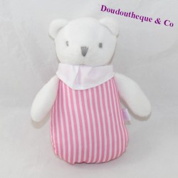 Doudou bear JACADI stripes pink white rattle 15 cm