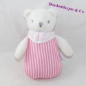 Doudou orso JACADI strisce rosa bianco sonaglio 15 cm