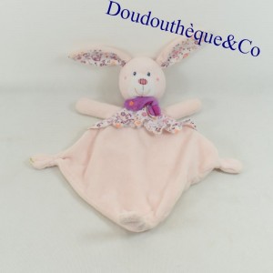 Doudou plat lapin TEX losange rose fleuris Carrefour 34 cm