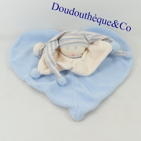 Doudou flat Elf baby MOULIN ROTY heart shape blue striped cap