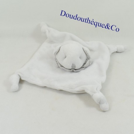 Doudou flaches Bärenweizengetreide weiß gestreifter Kragen grau 20 cm Doudou flaches Bärenweizengetreide weiß gestreifter Kragen grau 20 cm