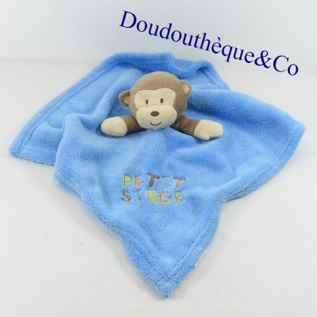 Doudou mono plano TOM & KIDDY Mono pequeño cuadrado azul 38 cm