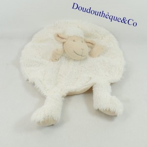 Doudou plat mouton JUMI rond blanc écru Marionnette 32 cm