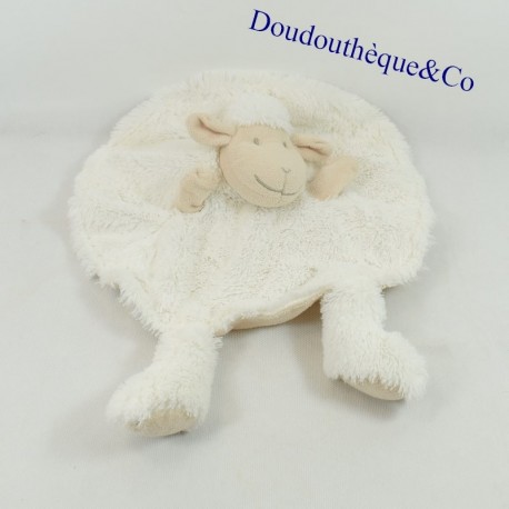 Doudou oveja plana JUMI redonda blanco ecru Marioneta 32 cm
