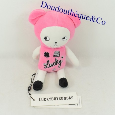 Doudou bear LUCKYBOYSUNDAY pink and white bear 22 cm