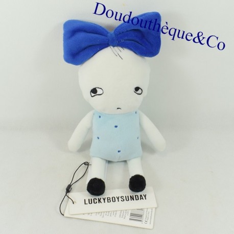 Doudou niña LUCKYBOYSUNDAY azul y blanco Chiper para bebés 25 cm