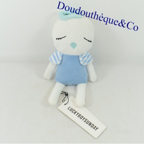 Doudou bird LUCKYBOYSUNDAY blue and white baby birdie 22 cm