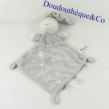 Doudou flat diamond bear MAX & SAX gray Moon stripes Carrefour 30 cm