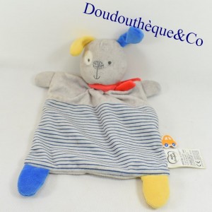 Flaches Hundekuscheltier MOTS D'ENFANTS grau blau gestreift 34 cm