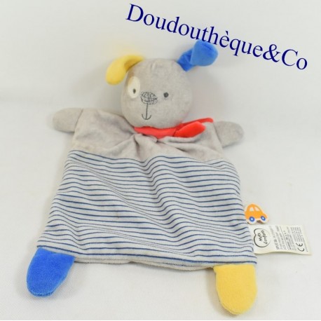 Flaches Hundekuscheltier MOTS D'ENFANTS grau blau gestreift 34 cm Flaches Hundekuscheltier MOTS D'ENFANTS grau blau gestreift 34 cm