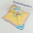 Doudou flat rabbit PREMAMAN PLAYGRO yellow and blue teething ring 31 cm
