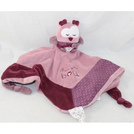 Doudou plat Mam'zelle Bou SAUTHON chouette carré rose violet 30 cm