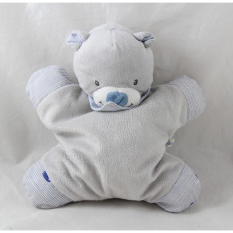 Doudou orso semi piatto BOUT'CHOU Monoprix grigio a strisce campana blu