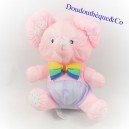 Vintage elephant plush Puffalump style in parachute canvas pink multicolored knot 25 cm