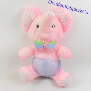 Peluche elefante BIKIN stile Puffalump in paracadute tela rosa nodo multicolore 20 cm