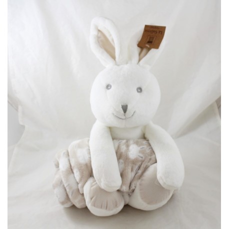 Kaninchen Plüsch LA GALLERIA mit beige weißem Bezug 34 cm