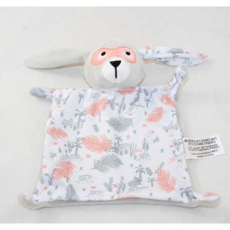 Doudou plat lapin IKKS Berdoues savane masque gris orange 21 cm