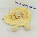 Doudou flat dog NICOTOY round beige and yellow embroidered crest 26 cm