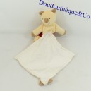 Doudou handkerchief bear BARLEY SUGAR Cashew beige and red 18 cm