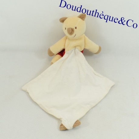 Doudou Taschentuchbär GERSTE ZUCKER Cashew beige und rot 18 cm